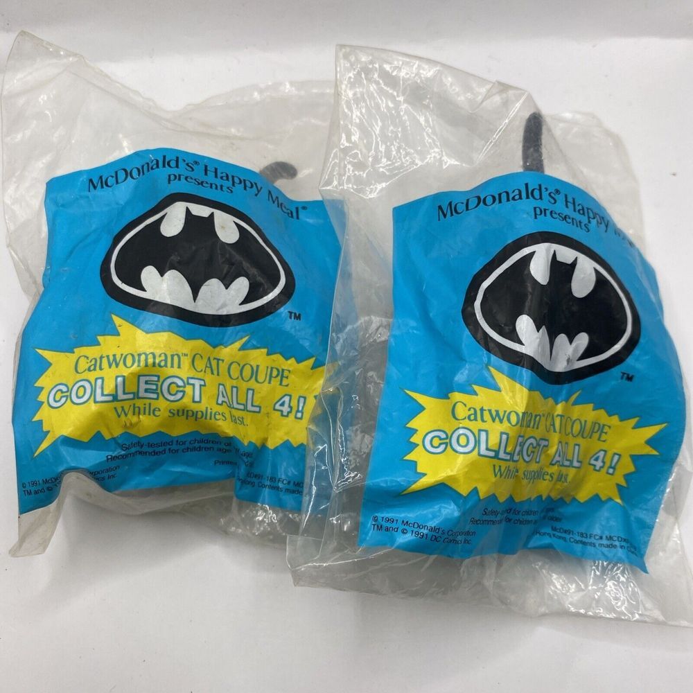 Lot of 2 BATMAN RETURNS McDonalds 1991 Happy Meal Toys Catwoman Cat Coupe Car